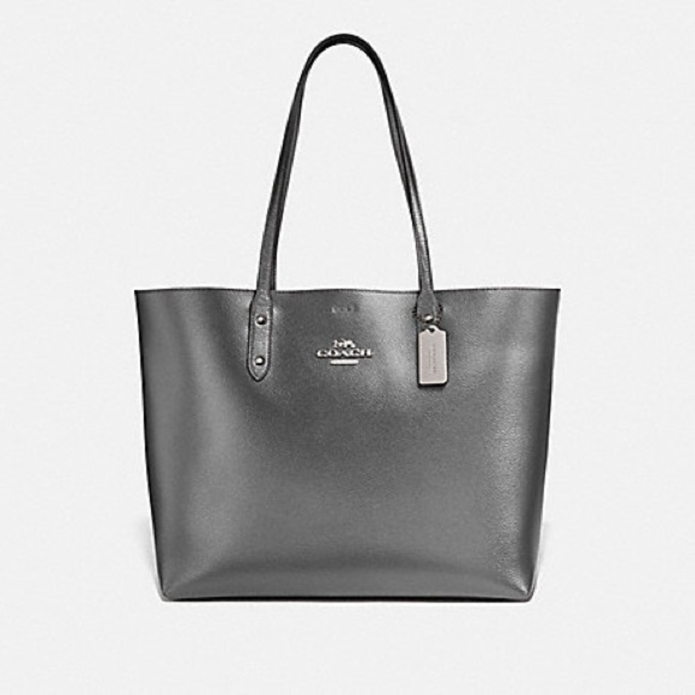 Coach Gray Leather Tote with Silver Hardware